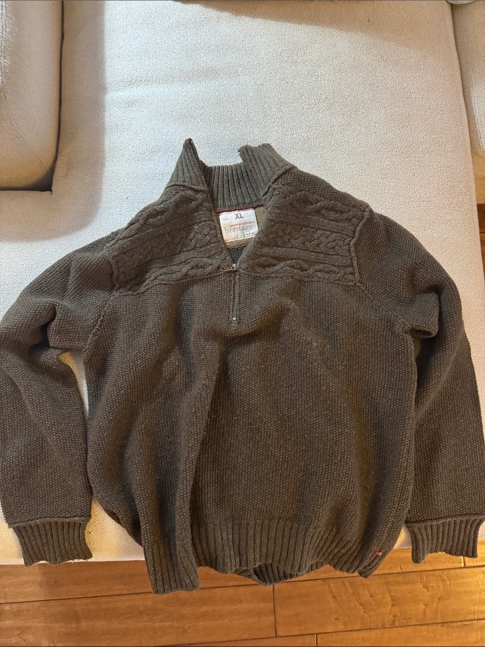 Banana Republic - Heritage Collection- Men's Zip-Up Cable Knit Sweater -Brown XL